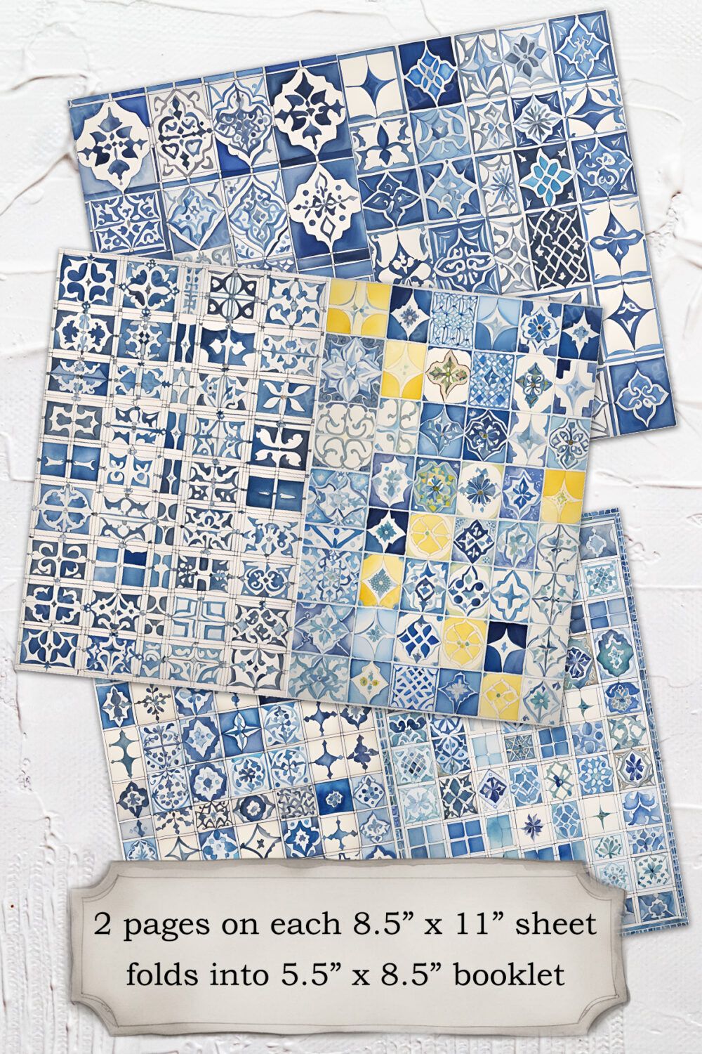 Moroccan Tiles in Azure Blue - Decorative Crafting Papers (PDF + PNG) - Image 2