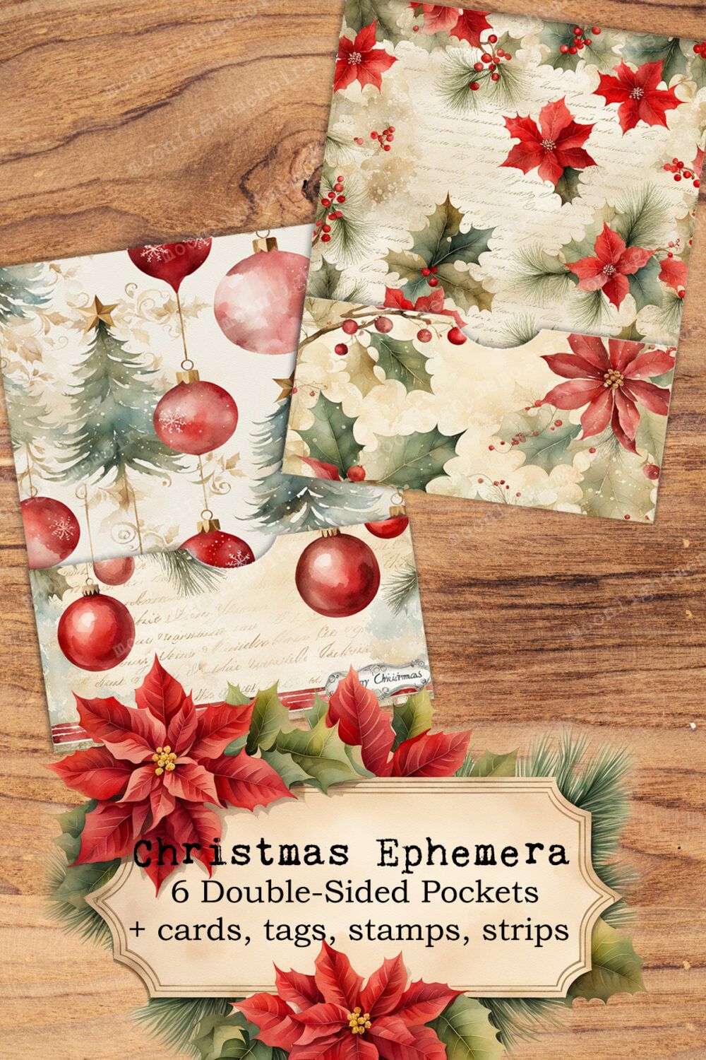 Vintage Christmas Ephemera - Printable Pockets, Tags, Stamps, Strips (PDF)