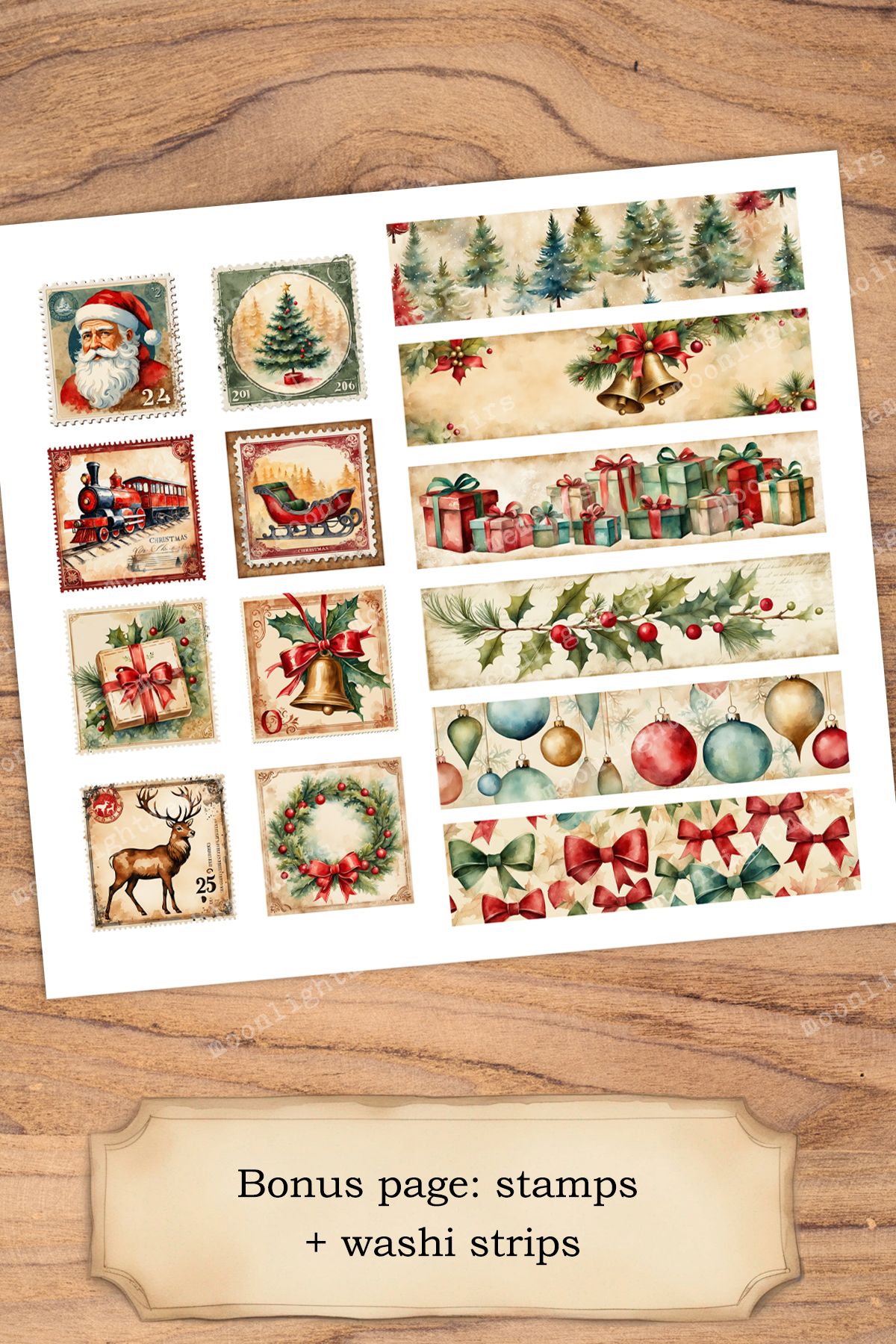 Vintage Christmas Ephemera - Printable Pockets, Tags, Stamps, Strips (PDF) - Image 5