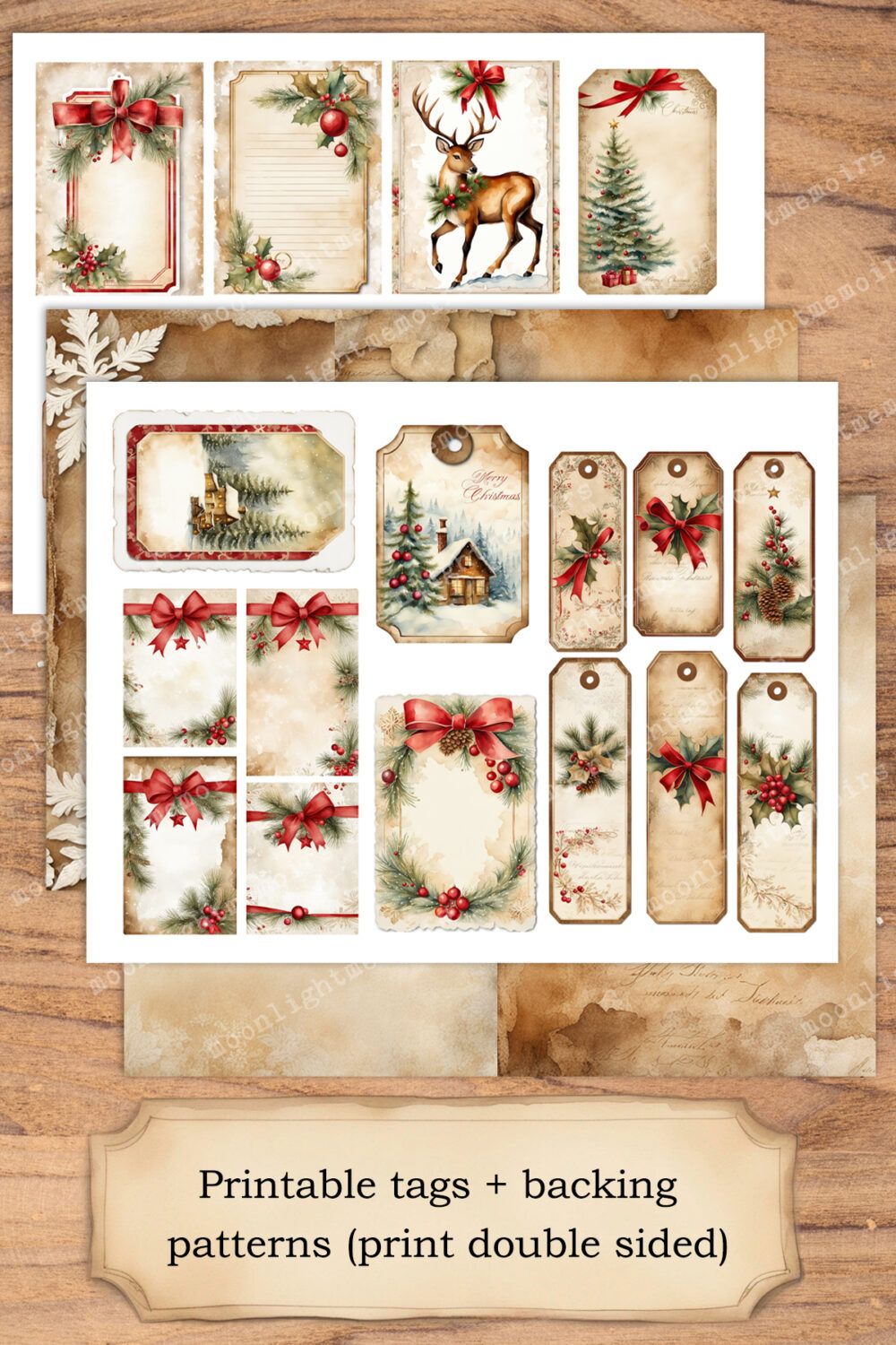 Vintage Christmas Ephemera - Printable Pockets, Tags, Stamps, Strips (PDF) - Image 3