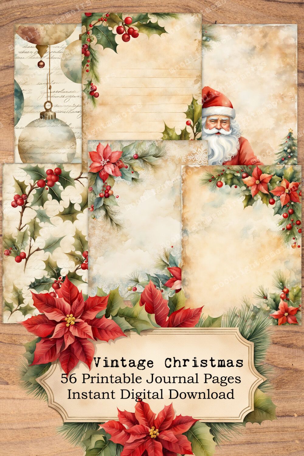 Vintage Christmas - Printable Christmas Junk Journal Kit - Pages, Tags, Cards (PDF + PNG)