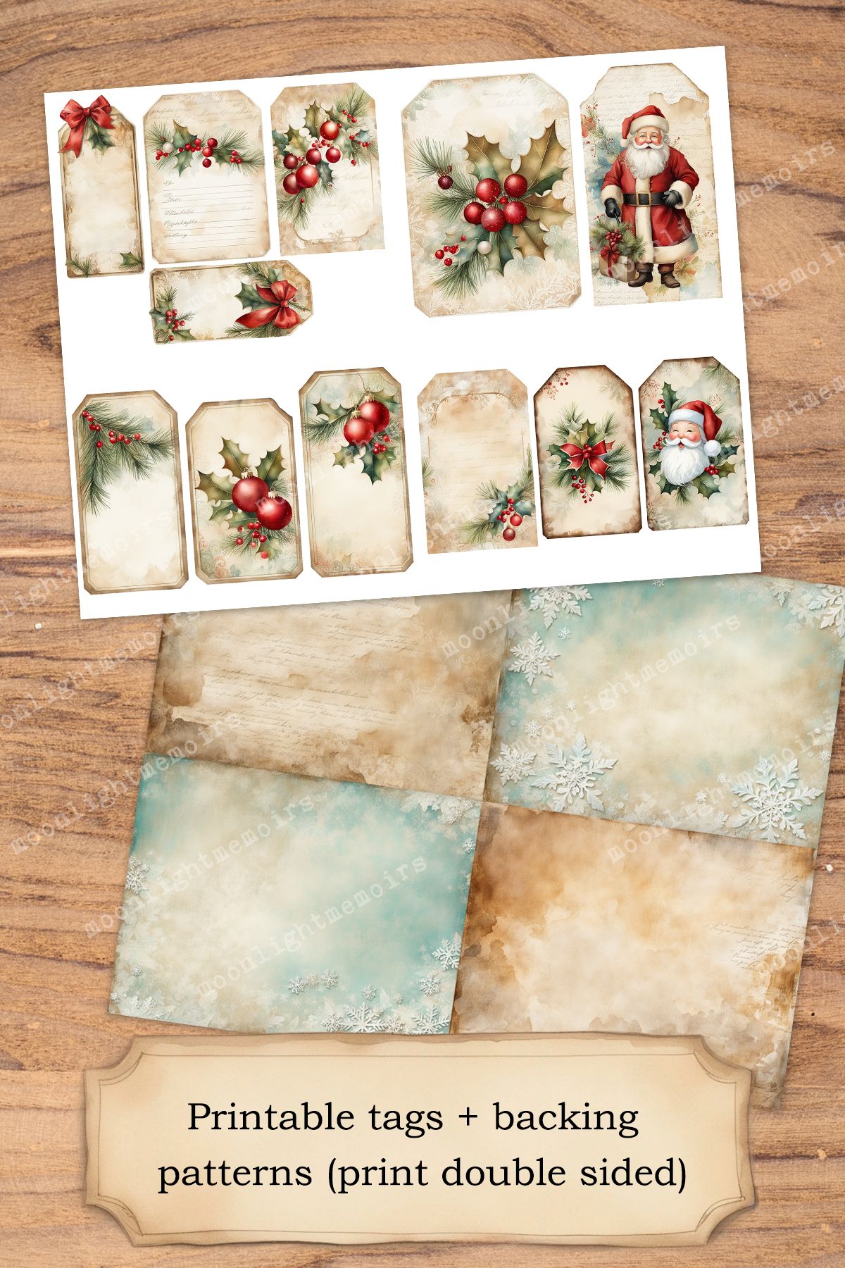 Vintage Christmas - Printable Christmas Junk Journal Kit - Pages, Tags, Cards (PDF + PNG) - Image 4