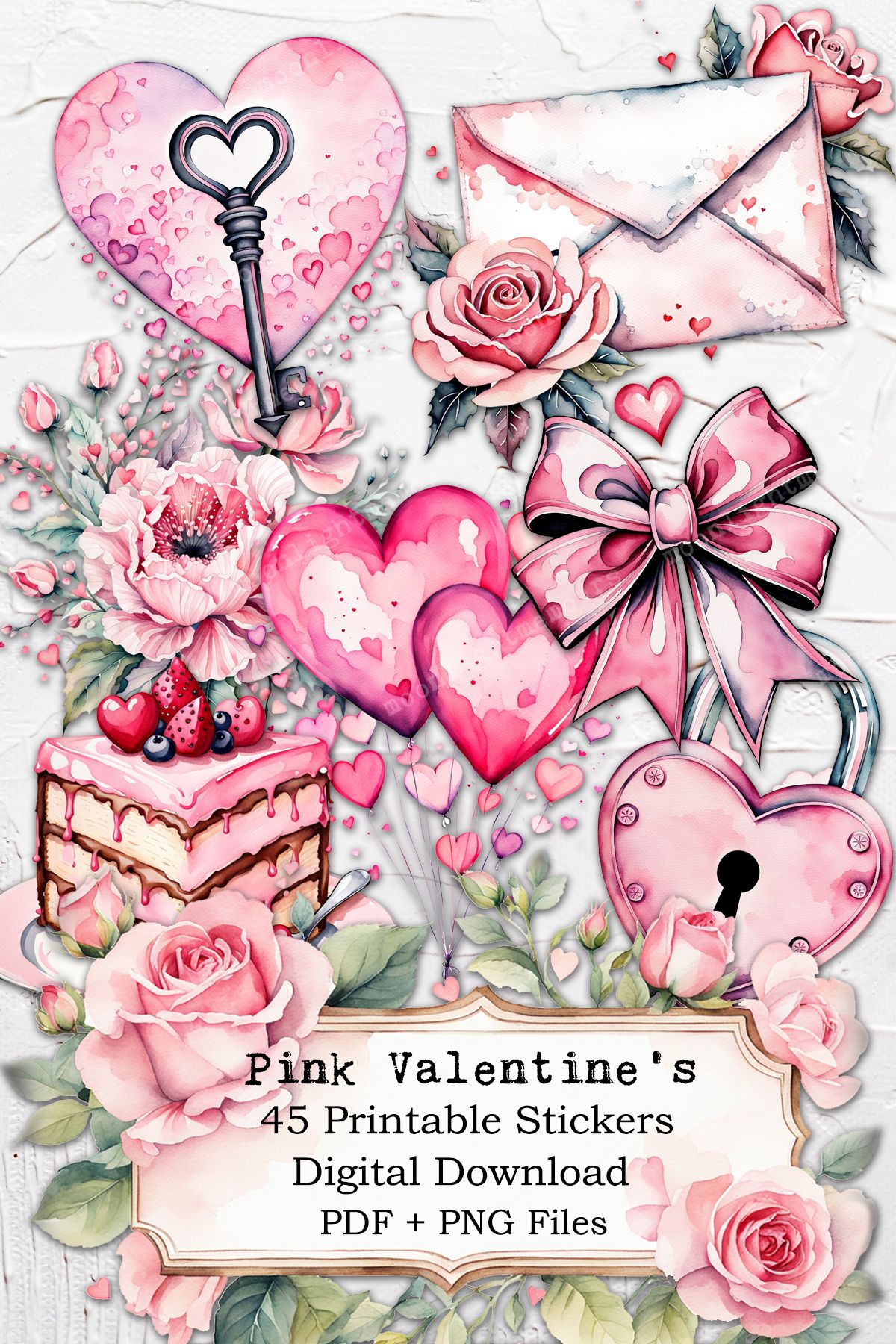 Pink Valentine s Printable Sticker Set PDF PNG Moonlight Memoirs