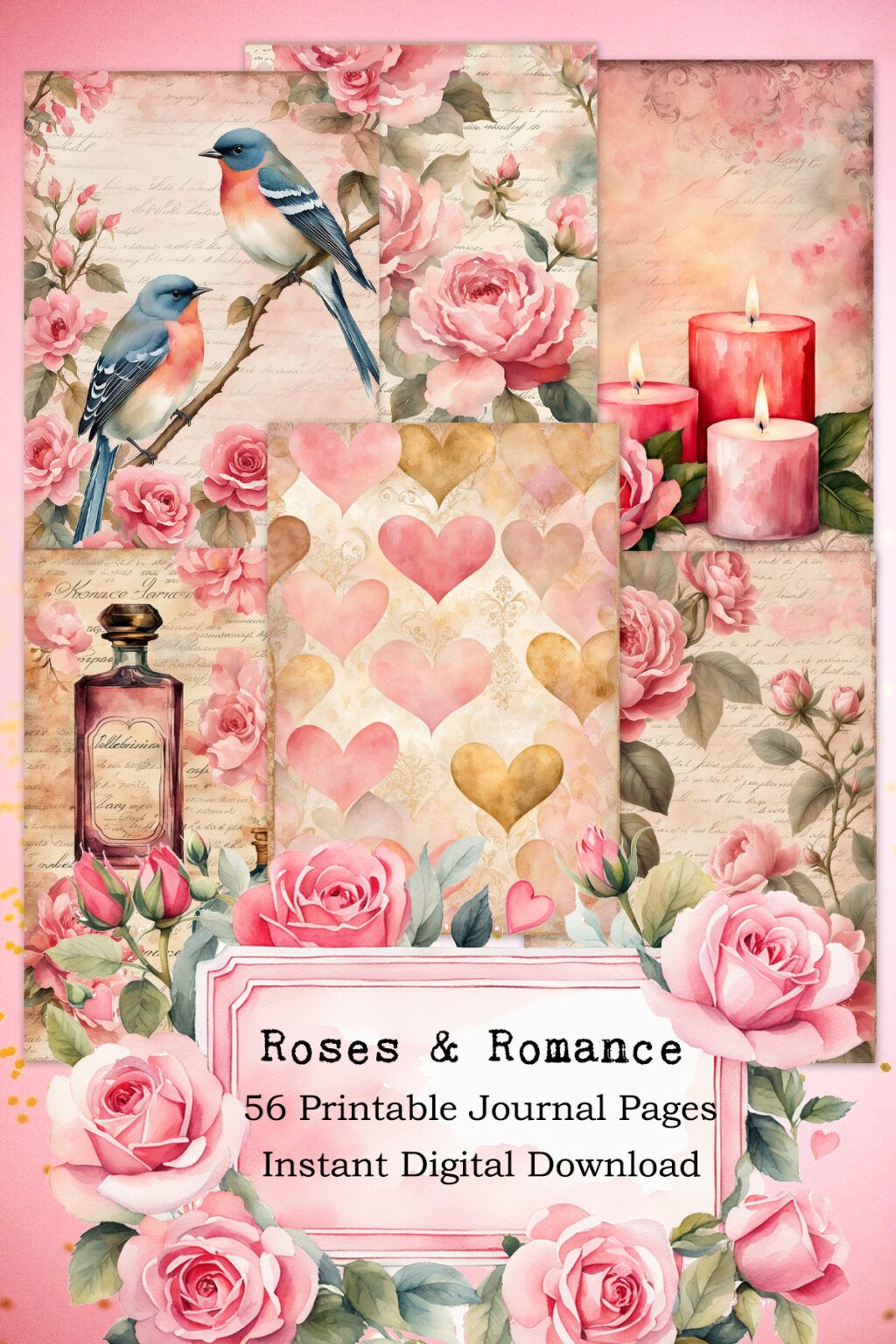 Roses & Romance - Printable Journal Pages (PDF + PNG) - Moonlight Memoirs