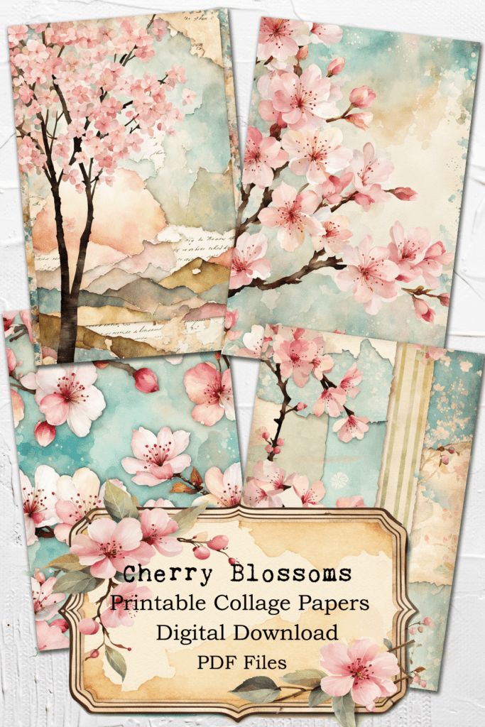 Cherry Blossoms - Printable Collage Papers (PDF + PNG) - Moonlight Memoirs