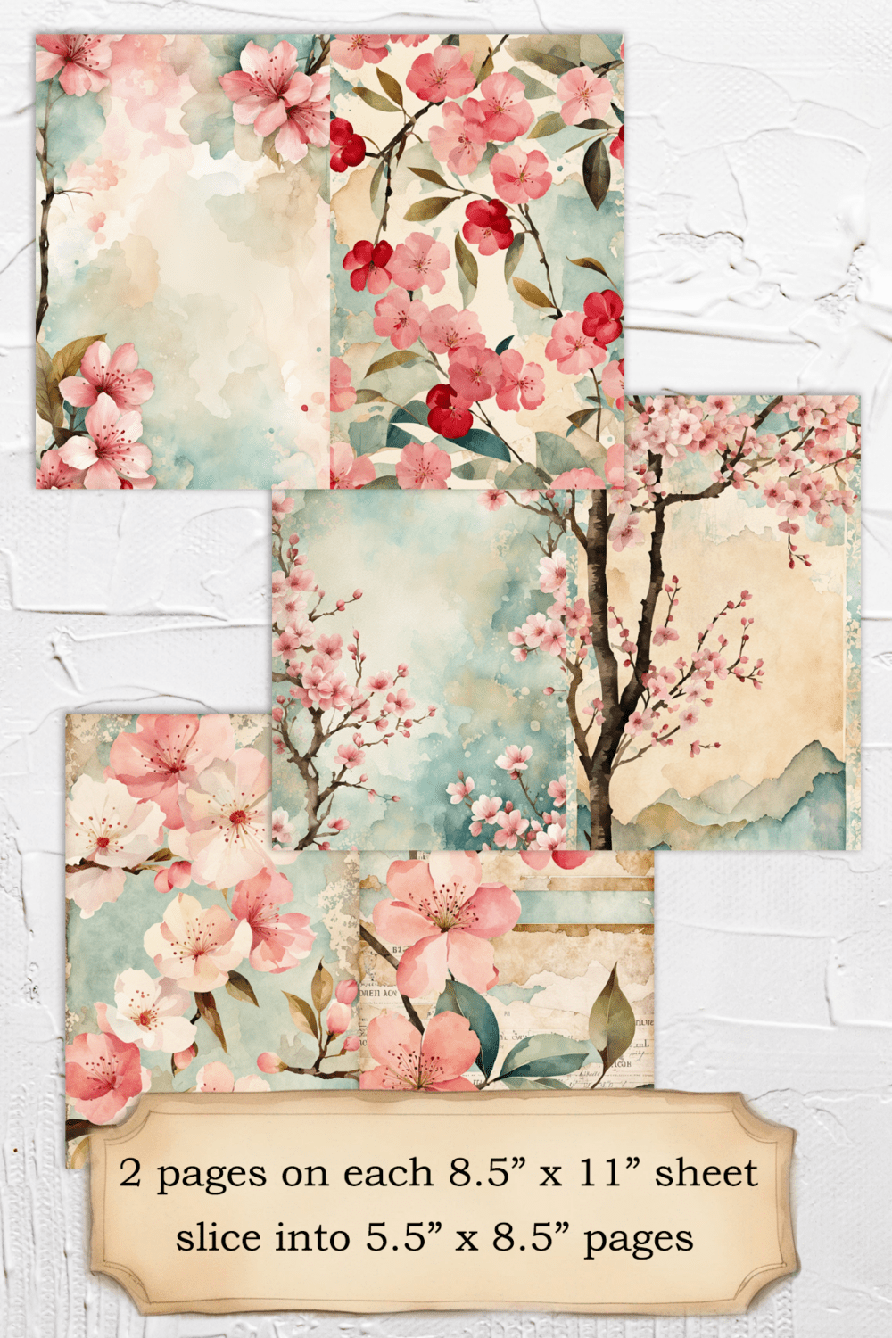 Cherry Blossoms - Printable Collage Papers (PDF + PNG) - Image 2