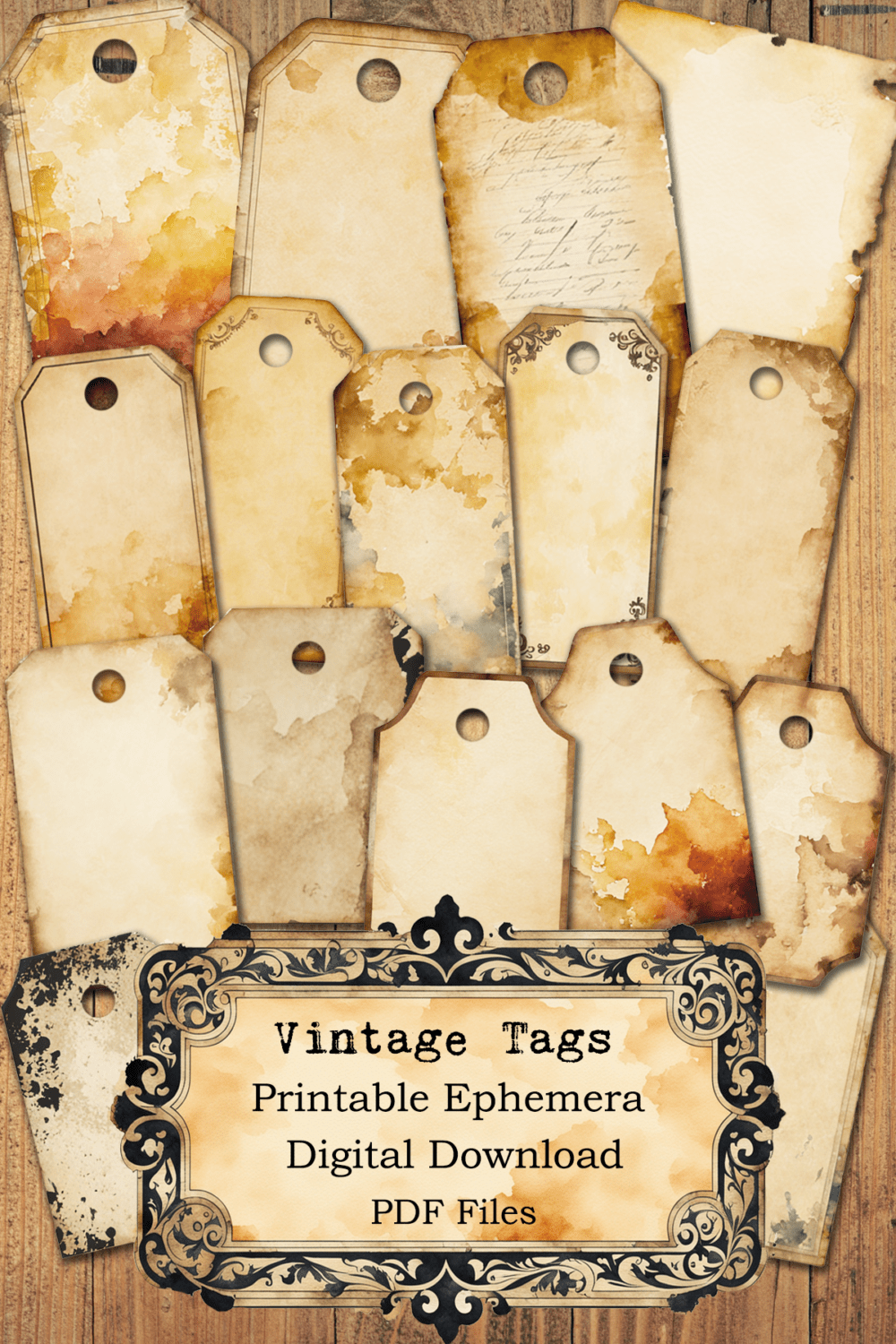 Vintage Tags - Printable Ephemera - Aged & Distressed (PDF)