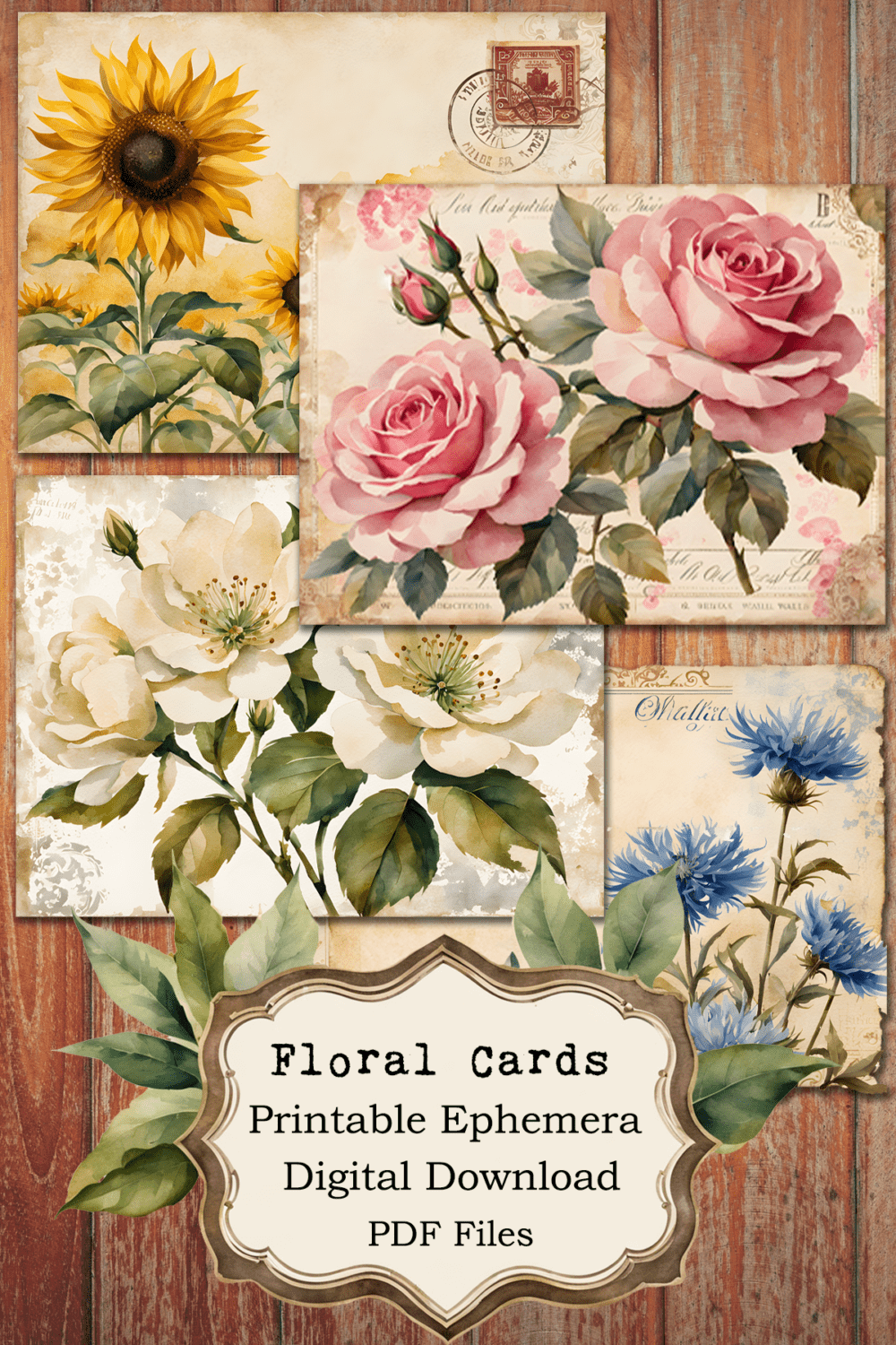Vintage Floral Cards - Journal Cards / Post Cards (PDF)